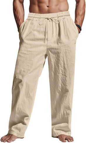 ZARLAN Men's Cotton Linen Pants Breathable Casual Summer Beach Lightweight Loose Fit Elastic Drawstring Waist Trousers in Saudi Arabia