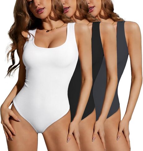 Women's Multi-Pack Slim Fit Sleeveless Leotard-Soft Knit Basic Bodysuit in Kuwait
