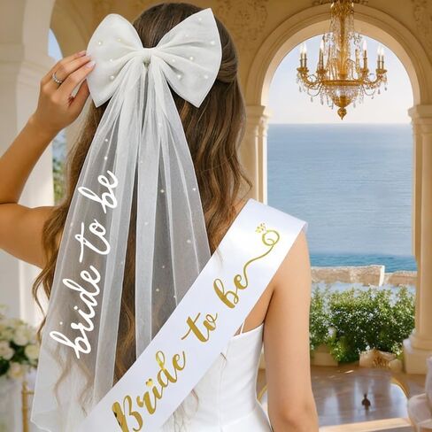Bride to Be Veil مع عصابة رأس لؤلؤية ومشبك فيونكة، حجاب زفاف قصير أبيض لحفلات العزوبية، وحفلات الزفاف والخطوبة، وإكسسوارات الزفاف للعروس، Velo de Novia para boda in Kuwait