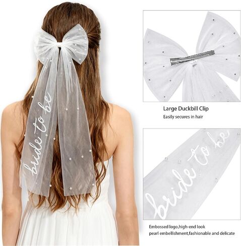 Bride to Be Veil مع عصابة رأس لؤلؤية ومشبك فيونكة، حجاب زفاف قصير أبيض لحفلات العزوبية، وحفلات الزفاف والخطوبة، وإكسسوارات الزفاف للعروس، Velo de Novia para boda in Kuwait
