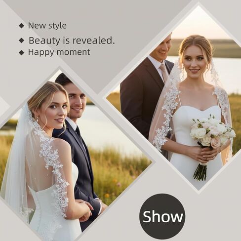 Lace Bride Wedding Veil 1 Tier Floral Edge with Pearl Bridal Tulle Veil with Comb for Women in Saudi Arabia