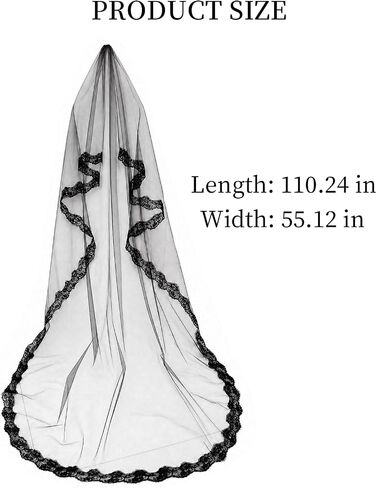 110" Black Lace Veil Brides, Long Gothic Wedding Shawl with Lace Gloves for Halloween Funeral Cosplay in Saudi Arabia