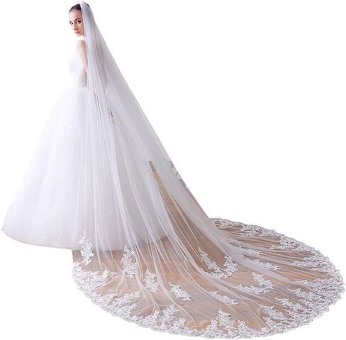 EllieWely Womens 1 Tier Royal Lace Wedding Bridal Veil With Metal Comb Ivory X60 in Saudi Arabia