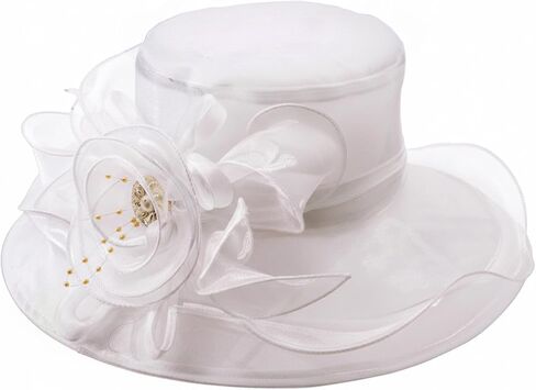 AQOKKA Women Organza Church Fascinators Kentucky Derby Hats for Women and Girls Wedding Flower Tea Party Hat with Wide Brim in Kuwait