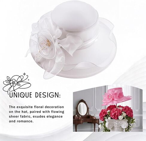 AQOKKA Women Organza Church Fascinators Kentucky Derby Hats for Women and Girls Wedding Flower Tea Party Hat with Wide Brim in Kuwait