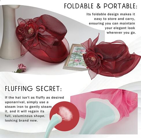 AQOKKA Women Organza Church Fascinators Kentucky Derby Hats for Women and Girls Wedding Flower Tea Party Hat with Wide Brim in Kuwait