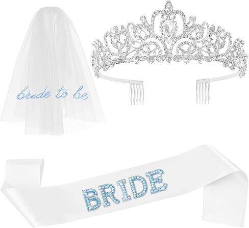 PANTIDE Blue Bachelorette Party Decorations - Bride To Be Bridal Shower Sash Veil with Pearls Bachelorette Accessories Gift in Kuwait