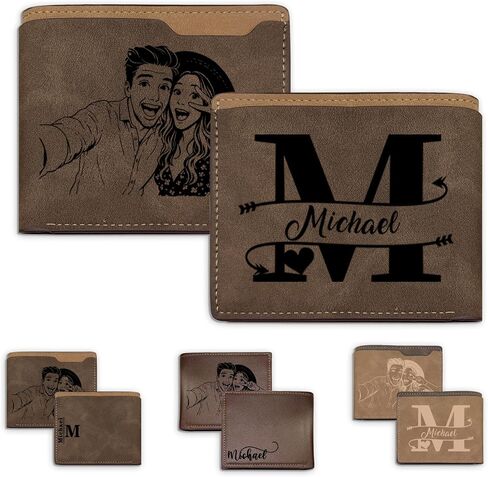 Customized Wallets for Men Engraved Leather Photo Best Dad Ever Custom Wallet with Picture Name Personalized Gifts for Him, Son, Dad Gifts Trifold Wallet, Fathers Day Birthday Christmas Gift in Saudi Arabia