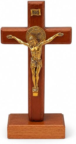 Wooden Crucifix Stand and Wall Cross, 5.5in Small Jesus Cross for Home Decor, Catholic Cross Decor, Prayer Cross, Standing Cross for Table, Shelf, Bedroom, Office, Religious Gift in Saudi Arabia