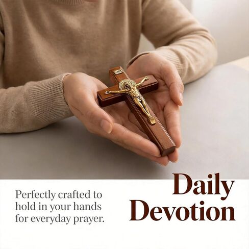 Wooden Crucifix Stand and Wall Cross, 5.5in Small Jesus Cross for Home Decor, Catholic Cross Decor, Prayer Cross, Standing Cross for Table, Shelf, Bedroom, Office, Religious Gift in Saudi Arabia