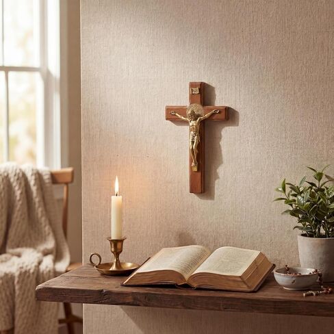 Wooden Crucifix Stand and Wall Cross, 5.5in Small Jesus Cross for Home Decor, Catholic Cross Decor, Prayer Cross, Standing Cross for Table, Shelf, Bedroom, Office, Religious Gift in Saudi Arabia