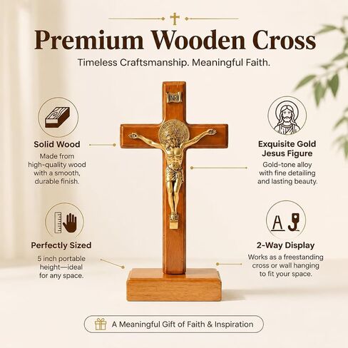 Wooden Crucifix Stand and Wall Cross, 5.5in Small Jesus Cross for Home Decor, Catholic Cross Decor, Prayer Cross, Standing Cross for Table, Shelf, Bedroom, Office, Religious Gift in Saudi Arabia