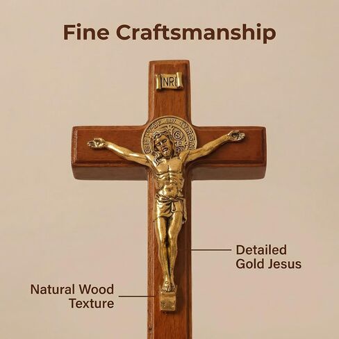 Wooden Crucifix Stand and Wall Cross, 5.5in Small Jesus Cross for Home Decor, Catholic Cross Decor, Prayer Cross, Standing Cross for Table, Shelf, Bedroom, Office, Religious Gift in Saudi Arabia
