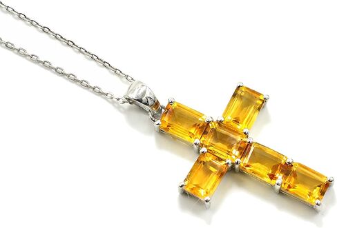 Natural Citrine 7X5 MM Octagon Gemstone 925 Sterling Silver Holy Cross Pendant Necklace November Birthstone Wedding Jewelry Bridal Gift (PD-8436) in Kuwait