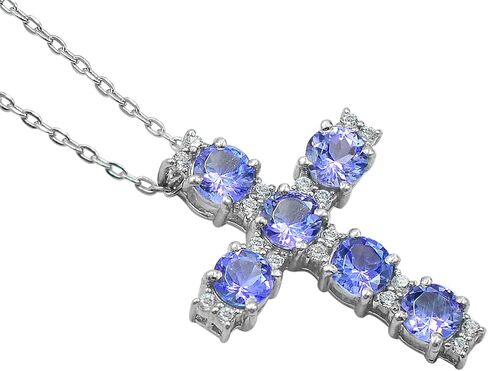 December Birthstone Natural Blue Tanzanite 4 MM Round Gemstone 925 Sterling Silver Tanzanite Jewelry Cross Pendant Necklace Christmas Gift For Girlfriend (PD-8281) in Kuwait