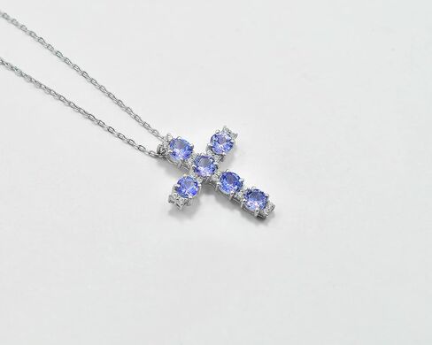 December Birthstone Natural Blue Tanzanite 4 MM Round Gemstone 925 Sterling Silver Tanzanite Jewelry Cross Pendant Necklace Christmas Gift For Girlfriend (PD-8281) in Kuwait
