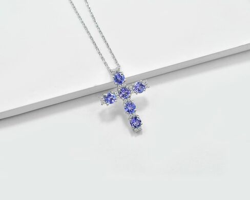 December Birthstone Natural Blue Tanzanite 4 MM Round Gemstone 925 Sterling Silver Tanzanite Jewelry Cross Pendant Necklace Christmas Gift For Girlfriend (PD-8281) in Kuwait
