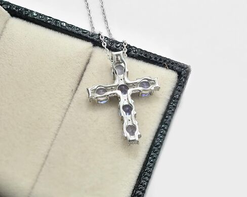 December Birthstone Natural Blue Tanzanite 4 MM Round Gemstone 925 Sterling Silver Tanzanite Jewelry Cross Pendant Necklace Christmas Gift For Girlfriend (PD-8281) in Kuwait