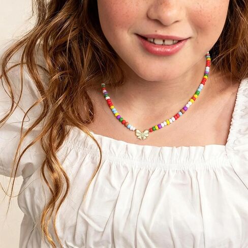 Bow Necklace for Girls, Dainty Colorful Beaded Choker Necklace for Teen Girl, Cute Gold Bow Pendant Charm Trendy Aesthetic Accessories Birthday Graduation Gifts in Kuwait