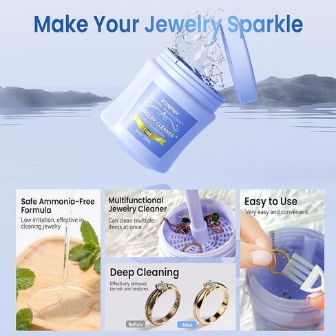 KUNPHY Jewelry Cleaner, Professional Ultrasonic Cleaner 46kHz 12 oz and Jewelry Cleaning Solution 30 oz for Rings, Glasses, Retainers, Silver, Earrings, Gold in Saudi Arabia