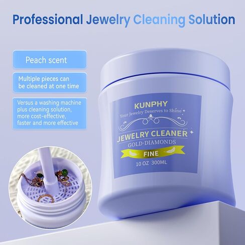 KUNPHY Jewelry Cleaner, Professional Ultrasonic Cleaner 46kHz 12 oz and Jewelry Cleaning Solution 30 oz for Rings, Glasses, Retainers, Silver, Earrings, Gold in Saudi Arabia