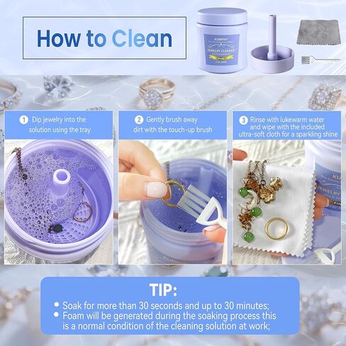 KUNPHY Jewelry Cleaner, Professional Ultrasonic Cleaner 46kHz 12 oz and Jewelry Cleaning Solution 30 oz for Rings, Glasses, Retainers, Silver, Earrings, Gold in Saudi Arabia