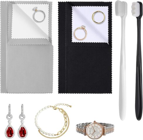 2 Pcs Silver Polishing Cloth Silver Cleaning Kit 2 Pcs Ultra-Soft Brushes (Flat & Wave) Jewelry Cleaning Cloth Jewelry Coin Cleanings Cloths for Cleanings Platinum Gold Diamonds Coins Gemstones in Kuwait