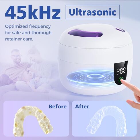 Waterproof Ultrasonic Retainer Cleaner Machine with 180ml Removable Water Tank – 45kHz Ultrasonic Cleaner for Mouth Guards, Jewelry, and Retainer Cleaner– Digital Timer, Smart Pause, Quiet to 30dB in Saudi Arabia