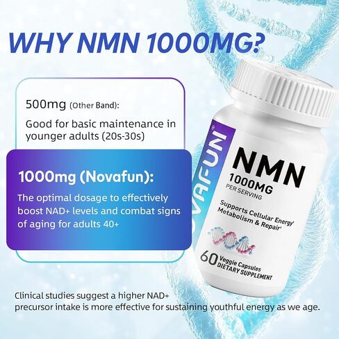 NMN 1000mg Supplement - 99.9% Purity Beta-Nicotinamide Mononucleotide for Men & Women - NAD+ Boost, Healthy Aging & Cellular Energy - 60 Veggie Capsules in Saudi Arabia