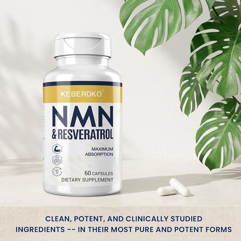 مركب NMN 1150 مجم لكل جرعة، NMN 500 مجم + ترانس ريسفيراترول 600 مجم، نقاء 99% للحصول على أقصى قدر من الامتصاص، مضاد أكسدة قوي وسريع المفعول لـ NAD+، الخلايا، الطاقة، البشرة، مكافحة الشيخوخة وطول العمر - 60 كبسولة in Kuwait