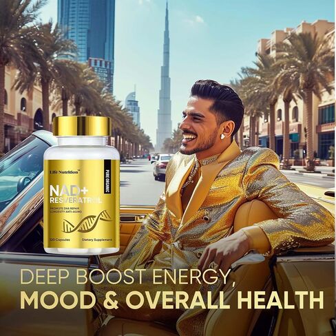 NAD+ Supplement 2000 mg - 120 Capsules True NAD+ & Resveratrol, NMN Alternative Supports Anti-Aging, Cellular Energy & Repair, Metabolism & Brain Boost for Men & Women in Saudi Arabia