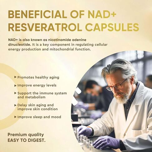NAD+ Supplement 2000 mg - 120 Capsules True NAD+ & Resveratrol, NMN Alternative Supports Anti-Aging, Cellular Energy & Repair, Metabolism & Brain Boost for Men & Women in Saudi Arabia