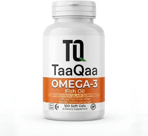 TaaQaa Omega 3 Fish Oil Supplement – Molecularly Distilled EPA DHA Softgels for Heart, Brain & Cellular Support for Adults – Halal, Non-GMO, GMP, 100 Softgels in Saudi Arabia