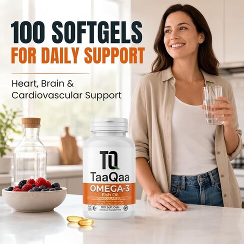 TaaQaa Omega 3 Fish Oil Supplement – Molecularly Distilled EPA DHA Softgels for Heart, Brain & Cellular Support for Adults – Halal, Non-GMO, GMP, 100 Softgels in Saudi Arabia