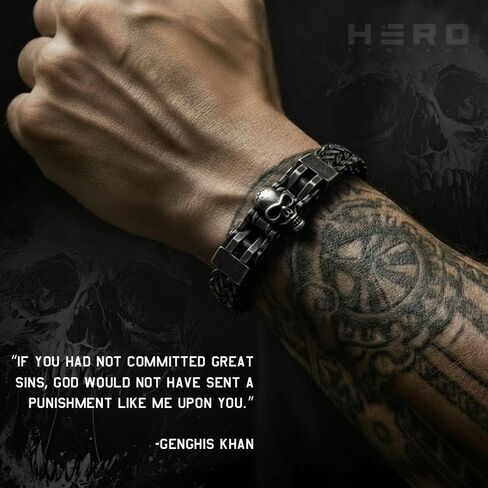 Hero Company Skull Bracelet for Men - ‘Vindicta Punisher Dark Edition’ Men’s Stainless Steel Bracelet - Helps Pair Veterans with a Service Dog or Shelter Dog in Saudi Arabia