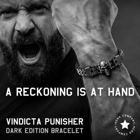 Hero Company Skull Bracelet for Men - ‘Vindicta Punisher Dark Edition’ Men’s Stainless Steel Bracelet - Helps Pair Veterans with a Service Dog or Shelter Dog in Saudi Arabia