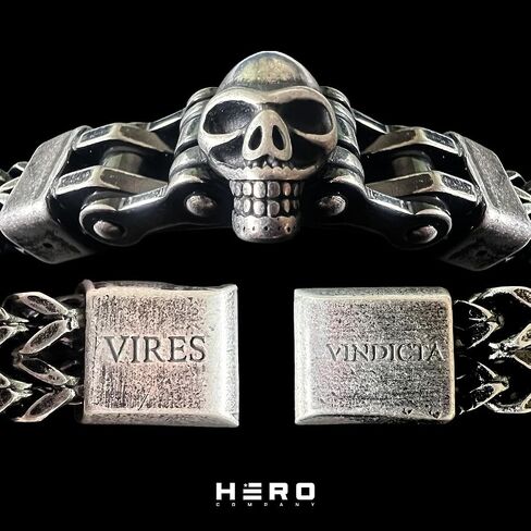 Hero Company Skull Bracelet for Men - ‘Vindicta Punisher Dark Edition’ Men’s Stainless Steel Bracelet - Helps Pair Veterans with a Service Dog or Shelter Dog in Saudi Arabia
