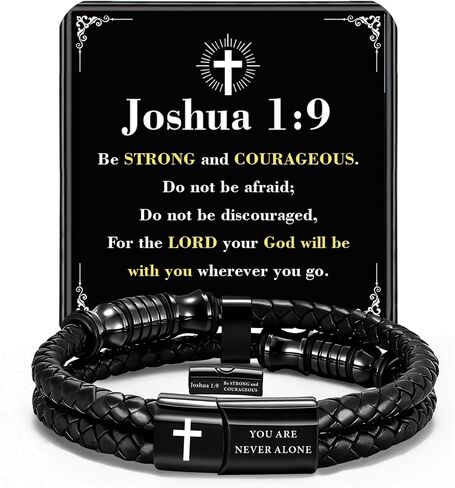 Graduation Gifts Mens Jewelry Black Leather Bracelet, Cross Bible Verse Bracelets, Christian Gifts for Men Teen Boys Religious Baptism Confirmation Teenages Gift Ideas Son Grandson Brother in Saudi Arabia