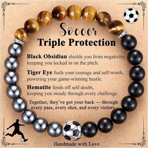 AryaHozel Soccer Football Basketball Baseball Mens Bracelet - Triple Protection Hematite Black Obsidian Tiger Eye - Sports Gifts for Men Teen Boys Team Player Coach Fan in Saudi Arabia