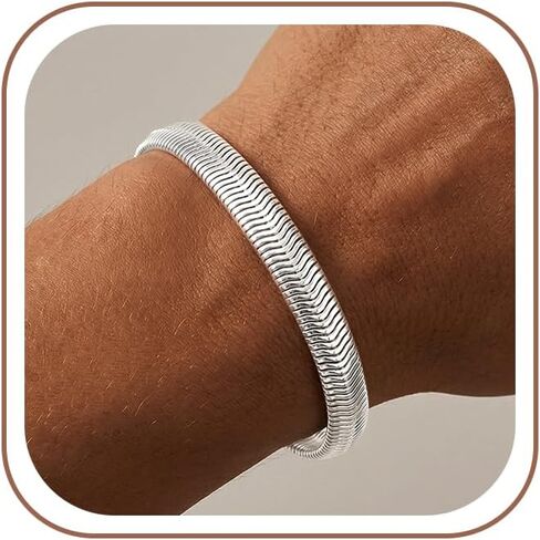 925 Sterling Silver Diamond-Cut Snake Chain Bracelet for Men, 6 mm Wide, 7 to 8.5 IN, Jewelry Gifts for Men in Saudi Arabia
