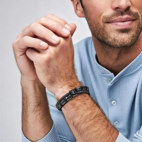 Father's Day Leather Bracelet Gift for Dad/Daddy/Papa - Adjustable Double-Row Braided Leather Bracelet for Men Birthday Anniversary Thoughtful Personalized Jewelry Gift for Men Dad form Daughter Son in Saudi Arabia