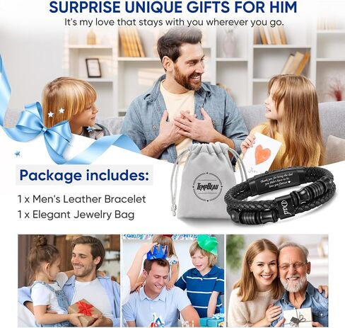 Father's Day Leather Bracelet Gift for Dad/Daddy/Papa - Adjustable Double-Row Braided Leather Bracelet for Men Birthday Anniversary Thoughtful Personalized Jewelry Gift for Men Dad form Daughter Son in Saudi Arabia