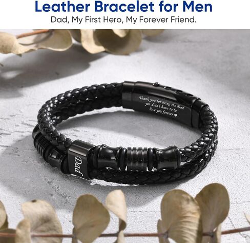 Father's Day Leather Bracelet Gift for Dad/Daddy/Papa - Adjustable Double-Row Braided Leather Bracelet for Men Birthday Anniversary Thoughtful Personalized Jewelry Gift for Men Dad form Daughter Son in Saudi Arabia