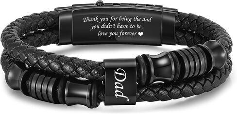 Father's Day Leather Bracelet Gift for Dad/Daddy/Papa - Adjustable Double-Row Braided Leather Bracelet for Men Birthday Anniversary Thoughtful Personalized Jewelry Gift for Men Dad form Daughter Son in Saudi Arabia