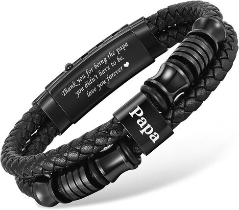Father's Day Leather Bracelet Gift for Dad/Daddy/Papa - Adjustable Double-Row Braided Leather Bracelet for Men Birthday Anniversary Thoughtful Personalized Jewelry Gift for Men Dad form Daughter Son in Saudi Arabia