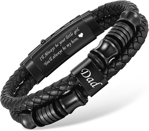 Father's Day Leather Bracelet Gift for Dad/Daddy/Papa - Adjustable Double-Row Braided Leather Bracelet for Men Birthday Anniversary Thoughtful Personalized Jewelry Gift for Men Dad form Daughter Son in Saudi Arabia