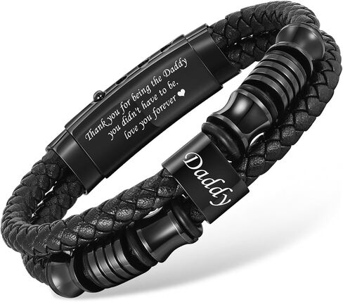 Father's Day Leather Bracelet Gift for Dad/Daddy/Papa - Adjustable Double-Row Braided Leather Bracelet for Men Birthday Anniversary Thoughtful Personalized Jewelry Gift for Men Dad form Daughter Son in Saudi Arabia