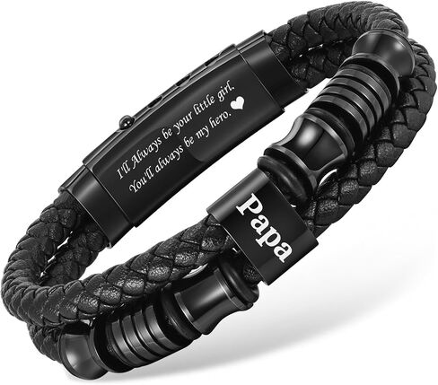 Father's Day Leather Bracelet Gift for Dad/Daddy/Papa - Adjustable Double-Row Braided Leather Bracelet for Men Birthday Anniversary Thoughtful Personalized Jewelry Gift for Men Dad form Daughter Son in Saudi Arabia