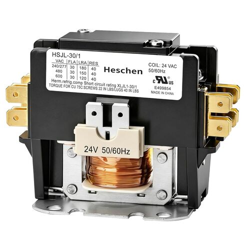 موصل محرك HVAC، HSJL-30/1، 1 قطب، 30 أمبير، ملف 24VAC 50/60 هرتز، لمكيف الهواء، المضخة الحرارية، أنظمة التبريد، مدرج في قائمة UL in Kuwait