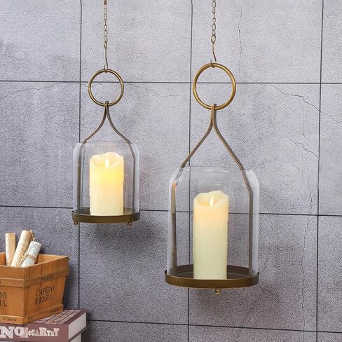 8" Wide Modern Hurricane Candle Holder with Handmade Scandinavian Glass Sleeve in Antique Brass for Pillar Candle & Plants, Hurricane Lantern Industrial, Minimalistic, Shabby Chic (1, Brass, 8"x16") in Kuwait